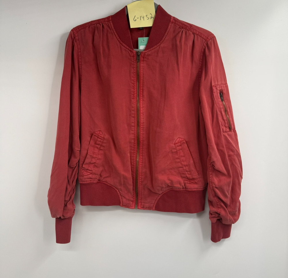 NWT Dear John Dalba Bomber Jacket Womens S Red Cotton Twill Tencel Zip Up Pocket